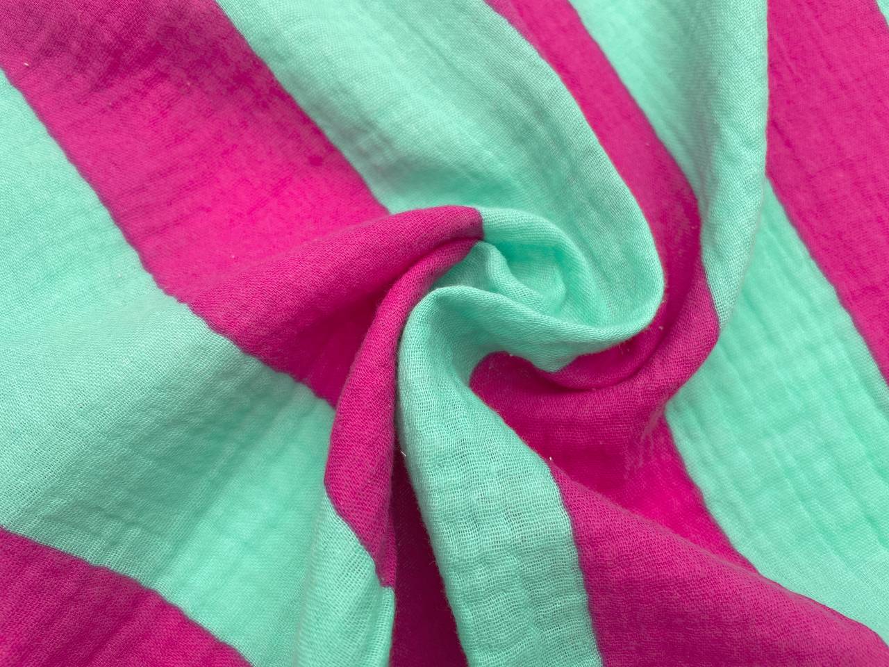 Musselin "Breite Streifen" Pink / Mint