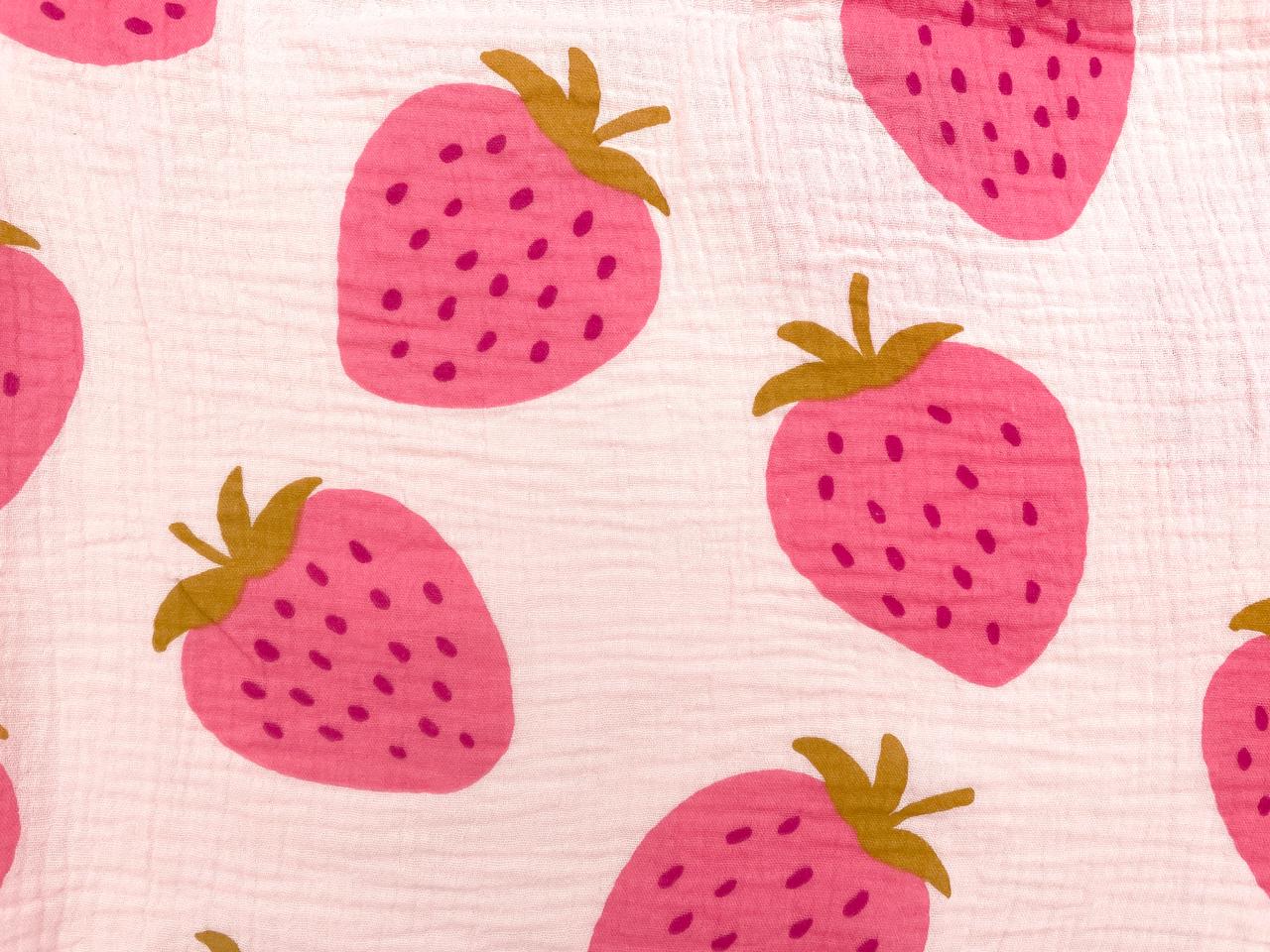 Musselin "große Erdbeeren" Rosa
