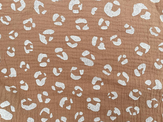 Musselin "Leo Muster" Hellbraun Reststück 95cm x 135cm