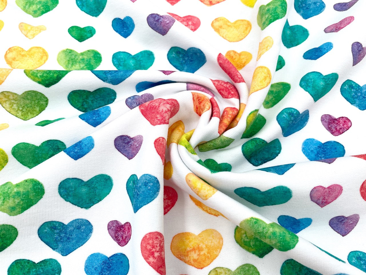 Premium French Terry Digitaldruck "Regenbogen Herz"