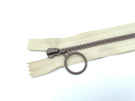 Reißverschluss mit Ringzipper 25cm Beige Braun