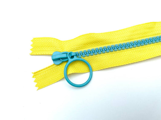 Reißverschluss mit Ringzipper 25cm Gelb Blau