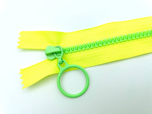 Reißverschluss mit Ringzipper 25cm Neongelb Neongrün