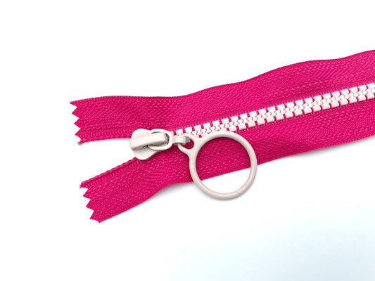Reißverschluss mit Ringzipper 25cm Pink Weiß