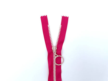 Reißverschluss mit Ringzipper 25cm Pink Weiß