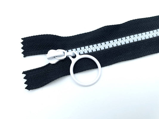 Reißverschluss mit Ringzipper 25cm Schwarz Weiß