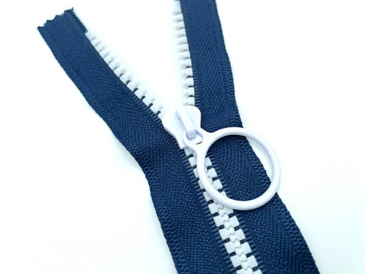 Reißverschluss mit Ringzipper 20cm Dunkelblau Weiß