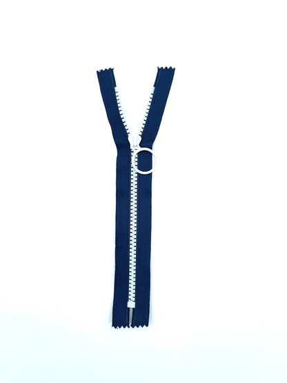Reißverschluss mit Ringzipper 20cm Dunkelblau Weiß