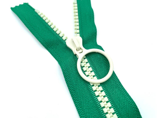 Reißverschluss mit Ringzipper 20cm Grün Creme Weiß
