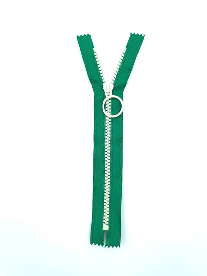 Reißverschluss mit Ringzipper 20cm Grün Creme Weiß