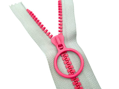 Reißverschluss mit Ringzipper 20cm Hellgrau Pink