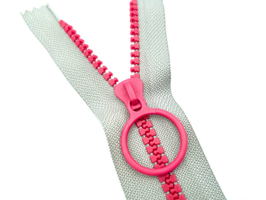 Reißverschluss mit Ringzipper 20cm Hellgrau Pink