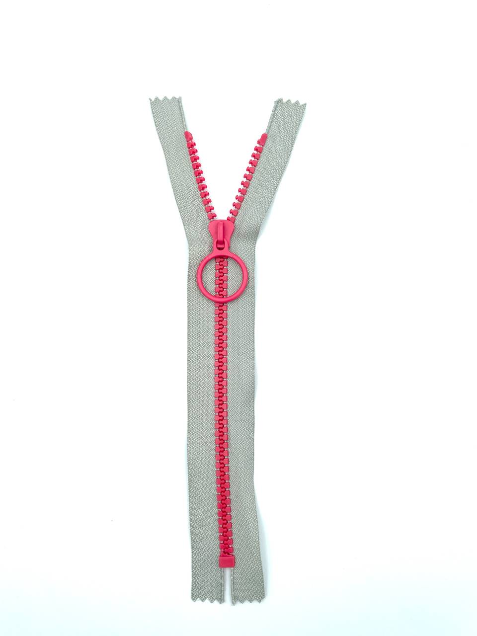 Reißverschluss mit Ringzipper 20cm Hellgrau Pink