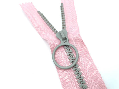Reißverschluss mit Ringzipper 20cm Rosa Grau