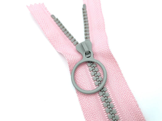 Reißverschluss mit Ringzipper 20cm Rosa Grau