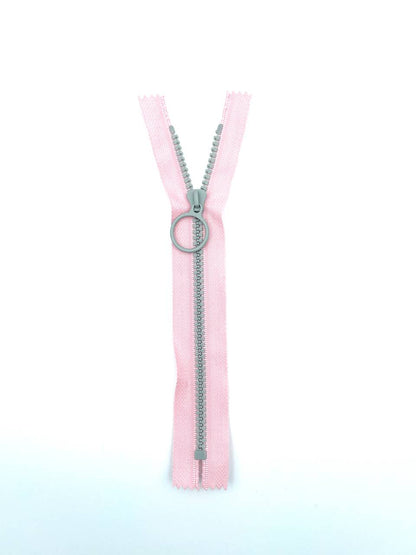 Reißverschluss mit Ringzipper 20cm Rosa Grau