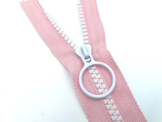 Reißverschluss mit Ringzipper 20cm Rosa Weiß