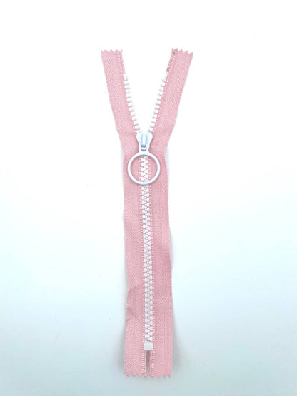 Reißverschluss mit Ringzipper 20cm Rosa Weiß