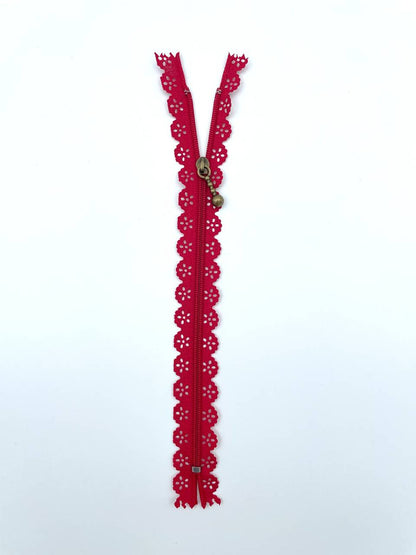 Reißverschluss mit Spitze 20cm Rot