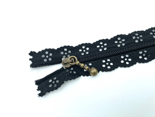 Reißverschluss mit Spitze 20cm Schwarz