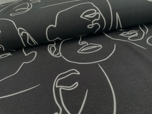 Tencel Jersey "Faces" Schwarz Reststück 100cm x 150cm