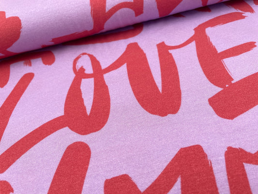 Tencel Jersey "Love" Flieder / Koralle