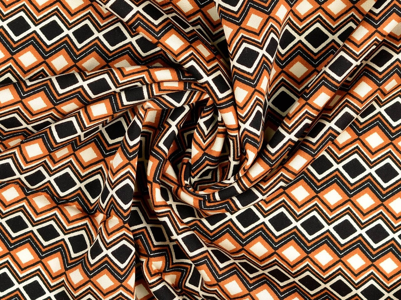 Viskose Satin "Geometric" Kupfer / Schwarz