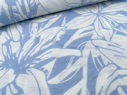 Viskose Twill "Große Blüten" Hellblau