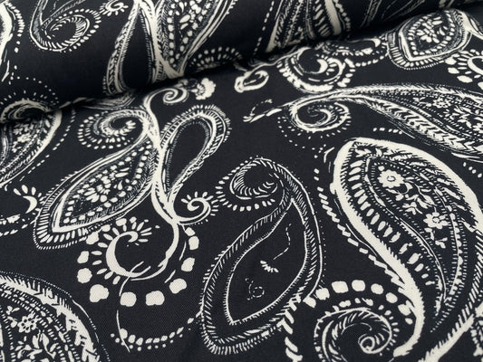 Viskose Twill "Paisley" Schwarz