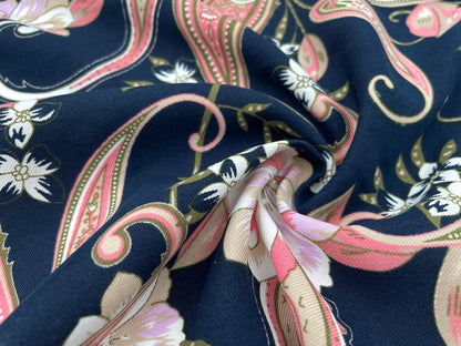 Viskose Twill Stone Washed "Paisley" Marine