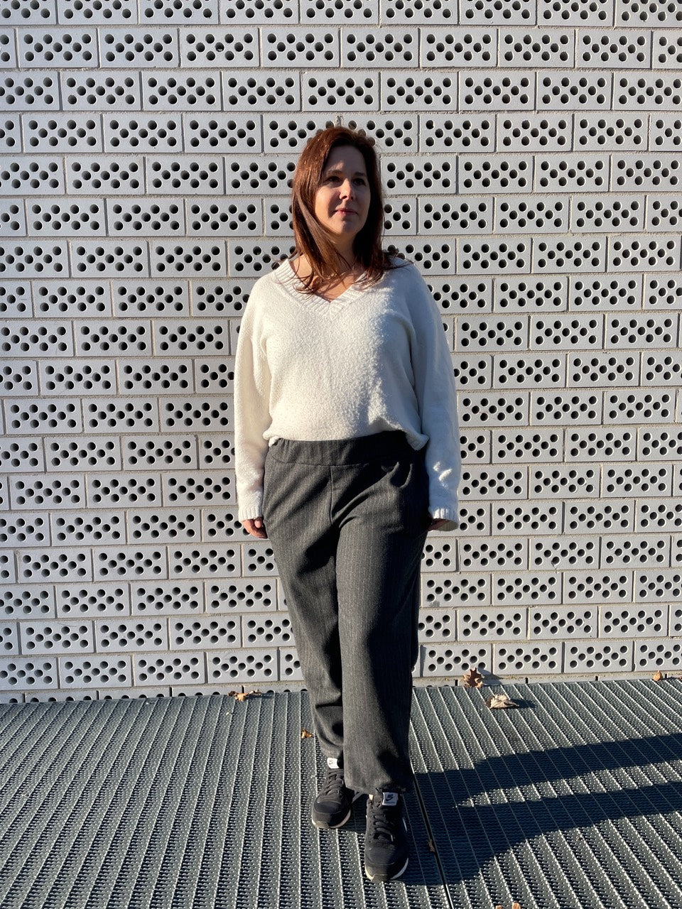 Wollstoff mit Nadelstreifen Garngefärbt Grau